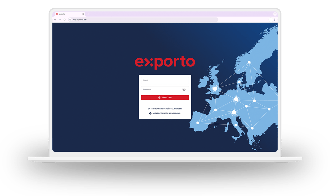 exporto portal Login Bereich. Laptop Clay Mockup