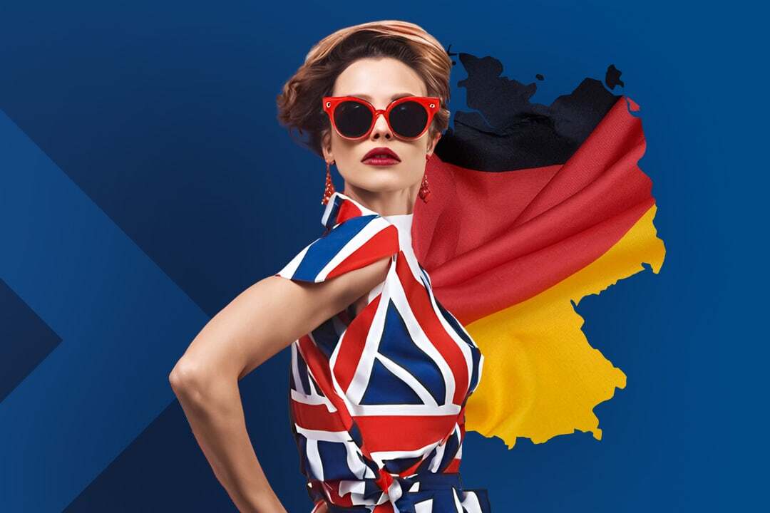 Verkaufen von UK nach Deutschland. UK Kleid Deutschland Karte Hintergrund