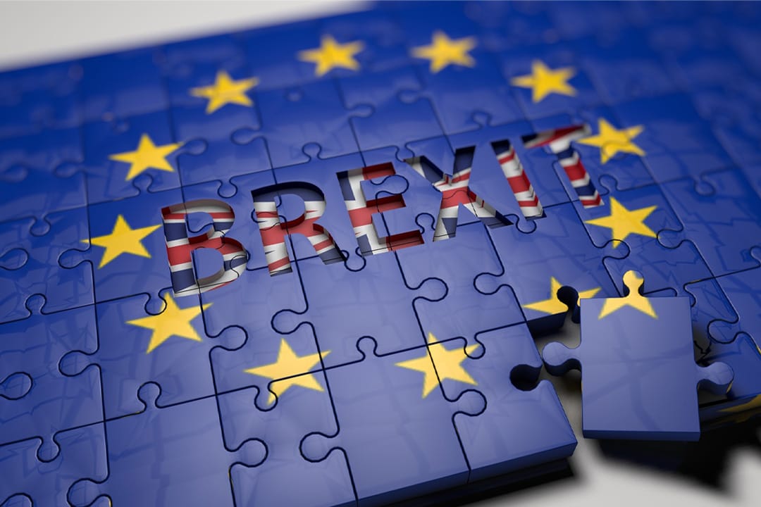 Puzzle der Europaflagge, im Mittelpunkt der Brexit