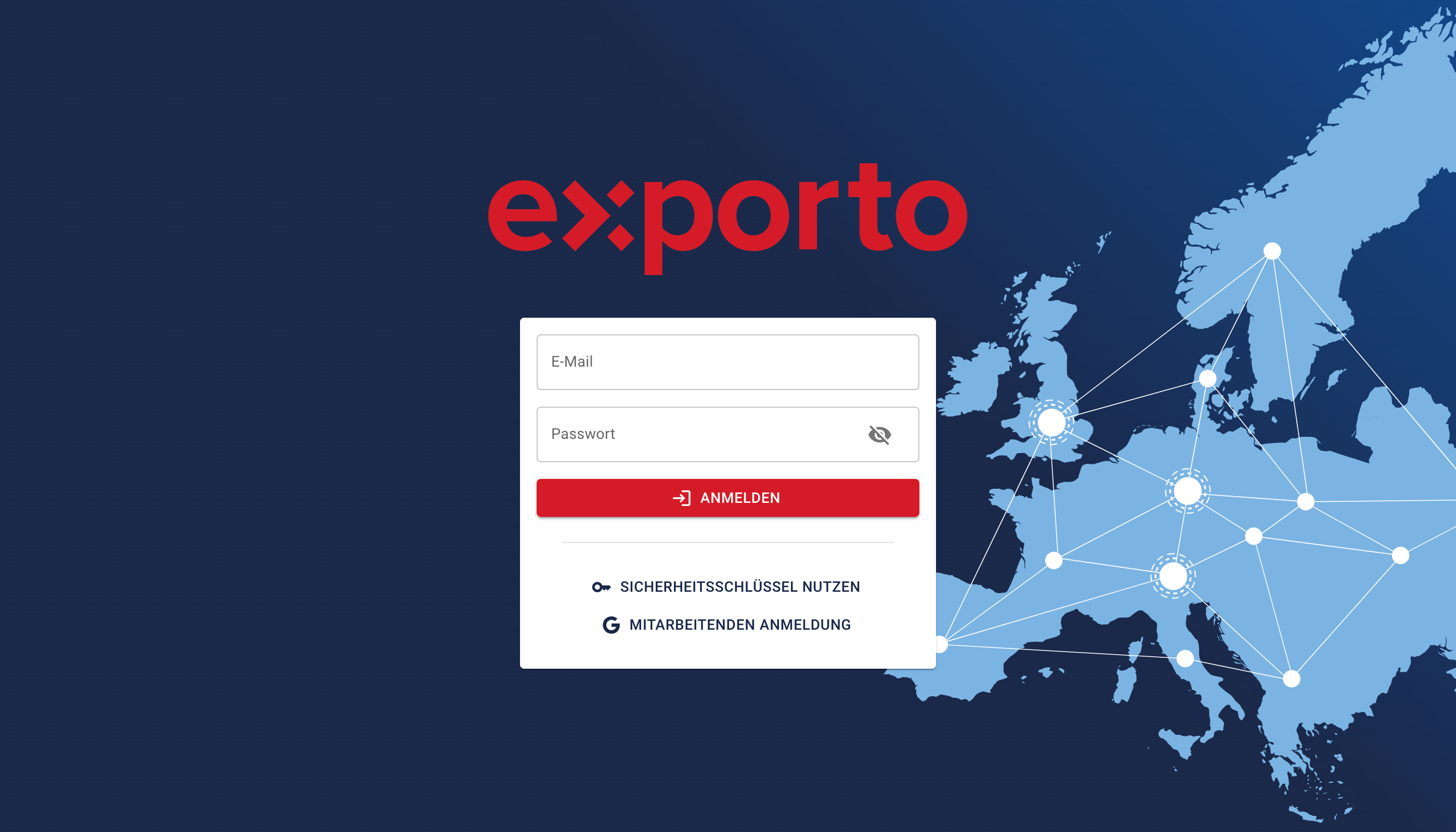 exporto Portal Login Screen